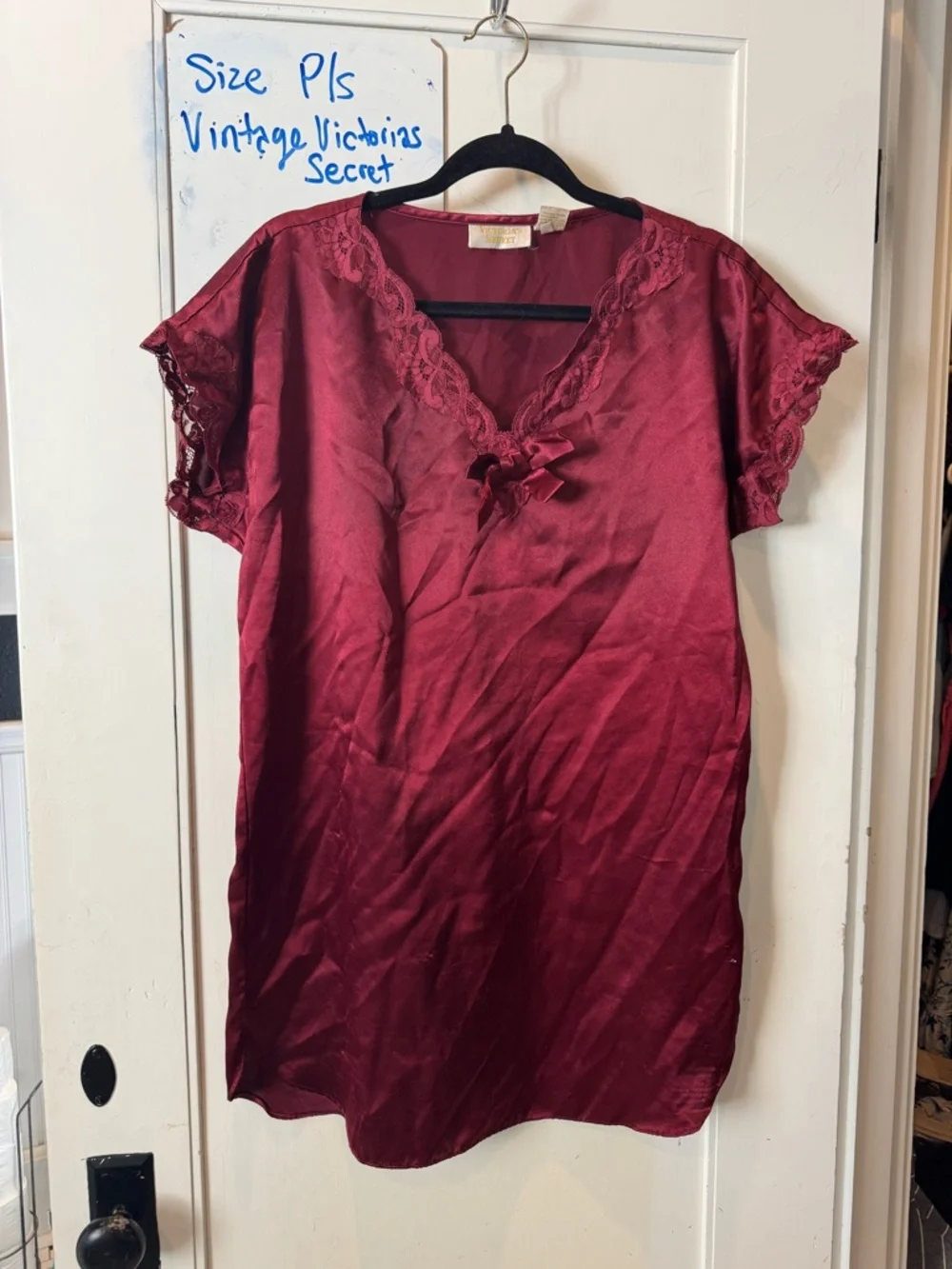 Vintage Satin Lace-Trim Nightdress - Burgundy by